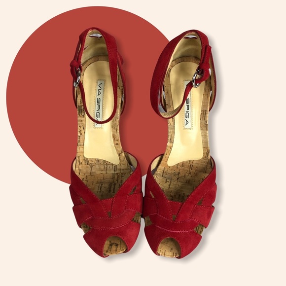VIA SPIGA Retro 40's Red Shoes Sz. 7 Sandals - Picture 3 of 11